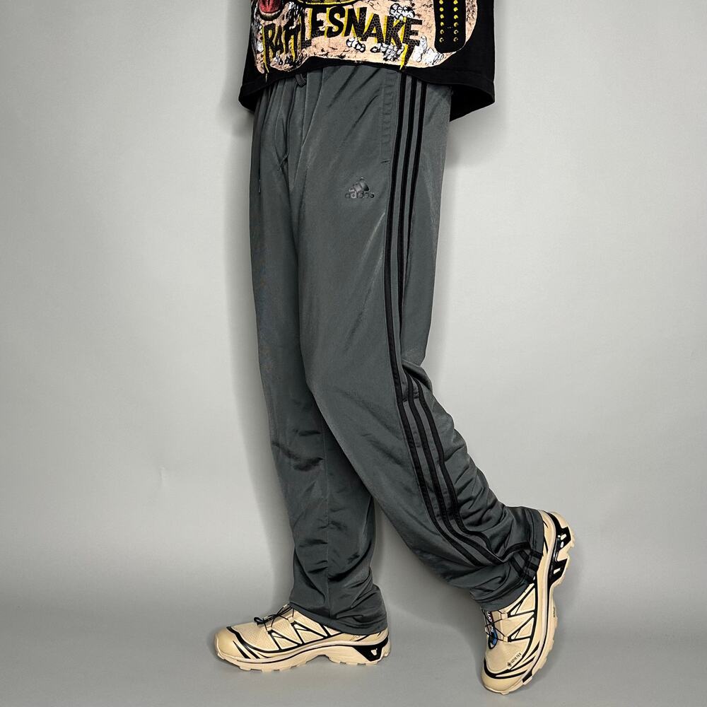 Vintage Y2K Adidas Sweatpants Mens L Baggy Wide Leg Dark Black Stripes Polyester